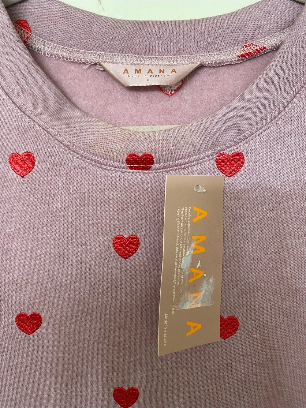 Mauve Crewneck with Red Heart Embroidery - Picture 2 of 4